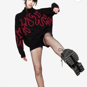 Disturbia Black Sweater with Red Flame Design